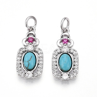 Synthetic Turquoise Rectangle with Flower Pendants KK-N258-16P-1