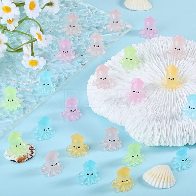 50Pcs 5 Colors Luminous Resin Cute Little Cuttlefish Ornaments RESI-SZ0003-44-1