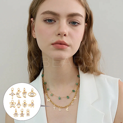 22Pcs 11 Styles Brass Micro Pave Clear Cubic Zirconia Charms FIND-GA0004-46-1