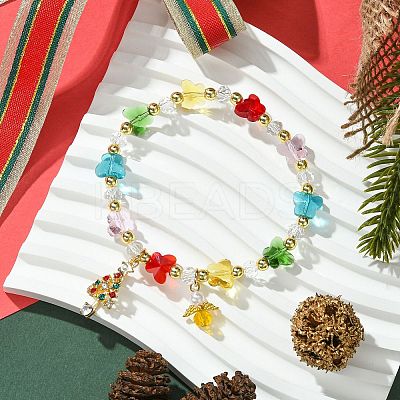 Transparent Glass Butterfly & Imitation Pearl Beaded Stretch Bracelets BJEW-JB10727-1