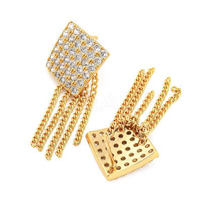 Clear Cubic Zirconia Rhombus Stud Earrings EJEW-P240-01G-1