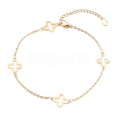 304 Stainless Steel Clover Link Anklets AJEW-AN00410-1