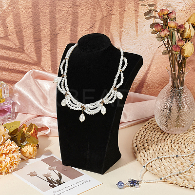Velvet with Wood Bust Necklace Display Stands NDIS-WH0016-06-1