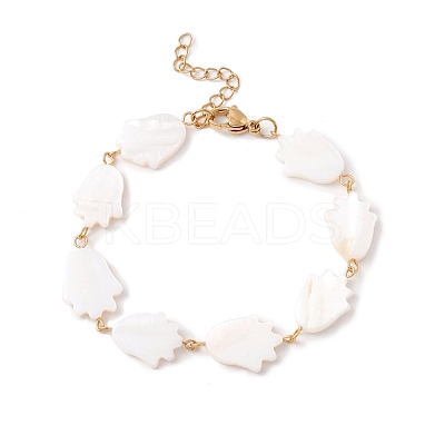Natural Shell Tulip Link Chain Bracelet BJEW-C015-04G-1