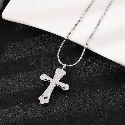 304 Stainless Steel Cross Pendant Pet Urn Ashes Necklaces LS-NJEW-S455-02P-1