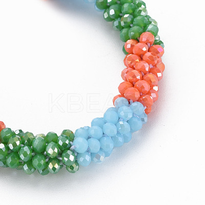Crochet Glass Beads Braided Stretch Bracelet BJEW-T016-08A-1