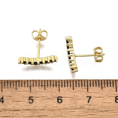 Black Cubic Zirconia Curved Bar Stud Earrings LS-EJEW-G297-14G-1