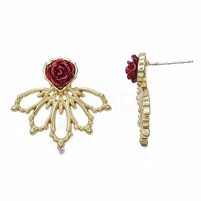 Flower Stud Earrings for Women EJEW-N100-001-NR-1