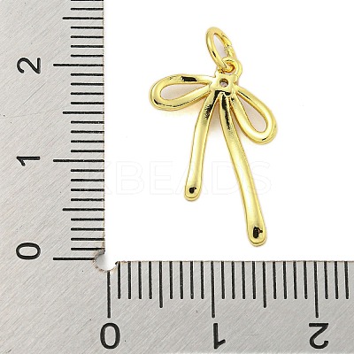 Bowknot Rack Plating Brass Micro Pave Clear Cubic Zirconia Pendants KK-U021-10G-01-1