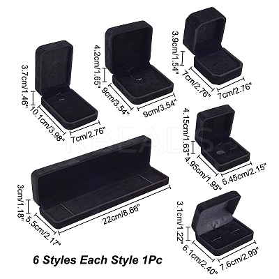 6Pcs 6 Styles Velvet Jewelry Gift Storage Boxes for Earrings Necklaces Bracelets CON-PH0003-18-1