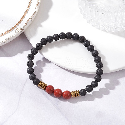 Natural & Synthetic Gemstone Round Beaded Stretch Bracelets for Men Women BJEW-JB12263-1