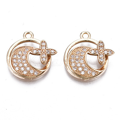 Brass Micro Pave Clear Cubic Zirconia Pendants KK-S359-107-RS-1