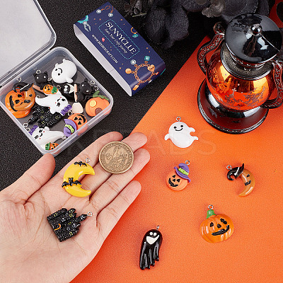20Pcs 10 Styles Halloween Opaque Resin Pendants RESI-SC0002-49-1
