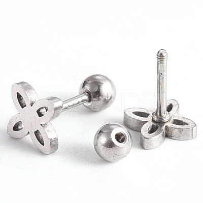 Tarnish Resistant 201 Stainless Steel Flower Barbell Cartilage Earrings EJEW-R147-29-1