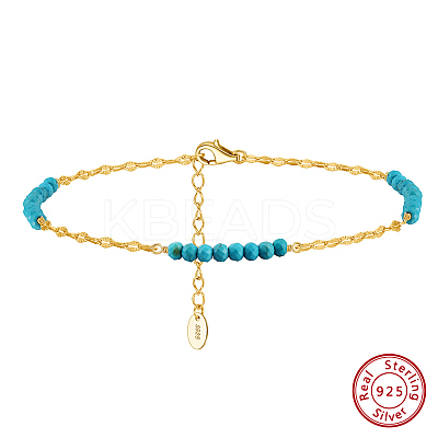 925 Sterling Silver Dapped Chain Anklet AJEW-Z029-23G-1