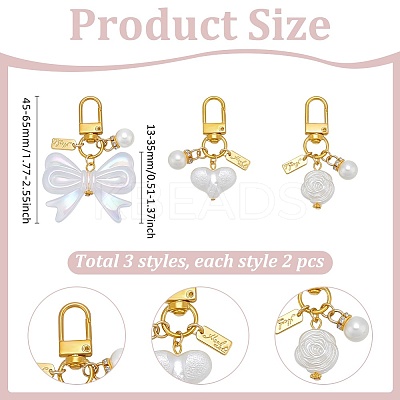 6Pcs 3 Styles ABS Imitation Pearl & Acrylic Pendant Decorations HJEW-WR00015-1