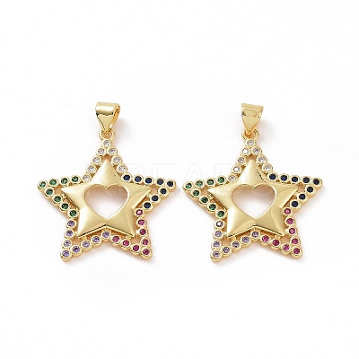 Brass Micro Pave Clear Cubic Zirconia Pendants ZIRC-F135-20G-1