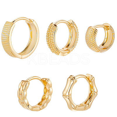 5 Pairs 5 Style Rack Plating Ring Brass Hoop Earrings for Women EJEW-BBC0001-97-1