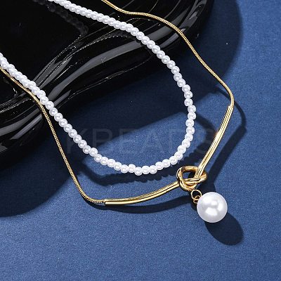 304 Stainless Steel Double Layered Necklaces NJEW-R026-28G-1