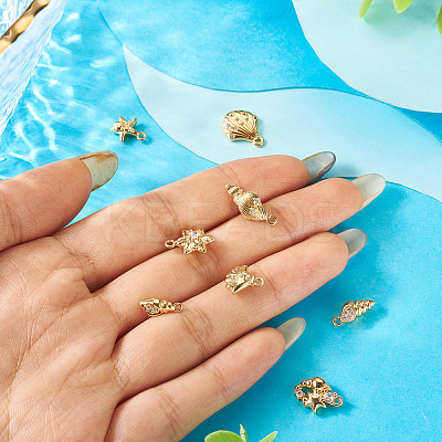 8Pcs 8 Styles Ocean Theme Brass Micro Pave Cubic Zirconia Pendants KK-TA0003-32-1