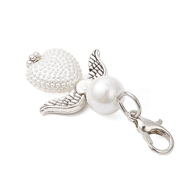 Heart Angel Glass Pearl & ABS Plastic Imitation Pearl Pendant Decorations HJEW-JM03565-03-1