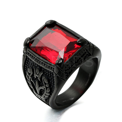 316L Stainless Steel & Cubic Zirconia Men's Vintage Carved Finger Rings FS-WG82D33-59-1