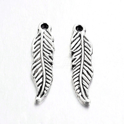 Tibetan Style Alloy Feather Pendants TIBEP-20476-AS-NR-1