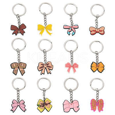 12Pcs 12 Styles PVC Plastic Bowknot Keychains KEYC-TA0001-54-1