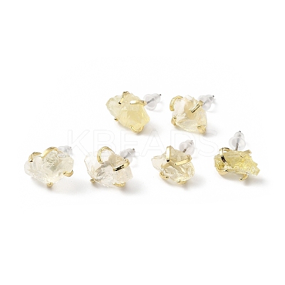 Raw Rough Natural Lemon Quartz Stud Earrings EJEW-R148-01LG-04-1