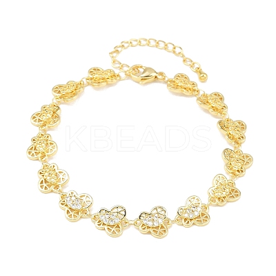 Brass Micro Pave Clear Cubic Zirconia Link Chain Bracelets for Women BJEW-A090-10C-G-1