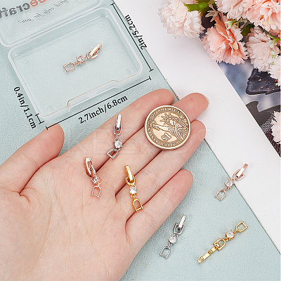 9Pcs 3 Colors Brass with Cubic Zirconia Fold Over Clasps ZIRC-BBC0002-68-1