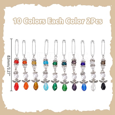 20Pcs 10 Colors Glass & Alloy Angel Brooch JEWB-WR00001-1