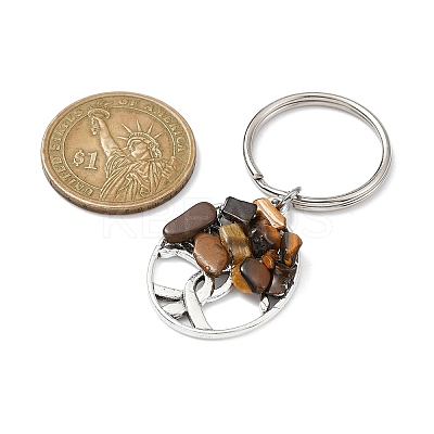 Natural Tiger Eye Chip & Alloy Tree of Life Pendant Keychain KEYC-JKC00648-07-1