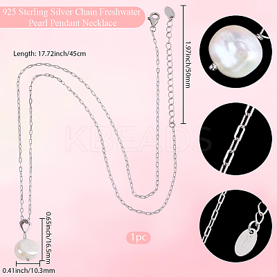 1Pc Natural Pearl Pendant Necklaces with 925 Sterling Paperclip Chains NJEW-BBC0001-15-1