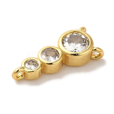 Rack Plating Brass Pave Clear Cubic Zirconia Flat Round Beaded Chandelier Component Links KK-U027-02G-1