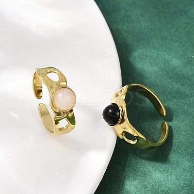 316 Stainless Steel with Natural Mixed Gemstone Cuff Rings RJEW-Z098-01G-05-1