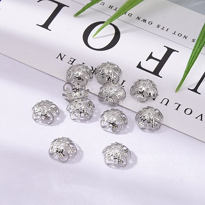 201 Stainless Steel 5-Petal Flower Filigree Fancy Bead Caps STAS-E088-01-1