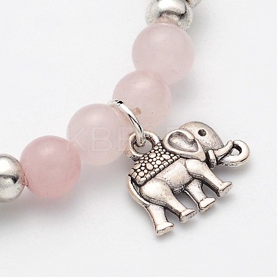 Natural Mixed Stone Beaded Elephant Charm Stretch Bracelets BJEW-JB01974-1