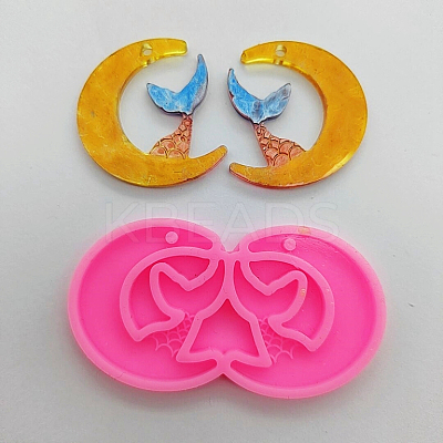 Moon with Mermaid Tail Pendant Silhouette Silicone Molds DIY-M034-17-1