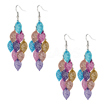 2 Pairs 430 Stainless Steel Leaf Dangle Earrings EJEW-TA0001-83B-1