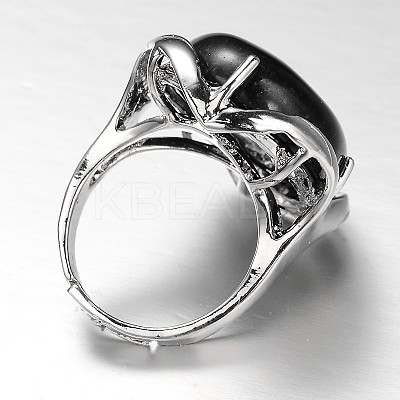 Adjustable Oval Brass Gemstone Wide Band Rings RJEW-L062-03-1