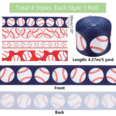 20 Yards 4 Styles Baseball Print Polyester Grosgrain Ribbon OCOR-PH0004-08-1