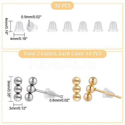 20Pcs 2 Color 201 Stainless Steel Beaded Horizontal Bar Stud Earrings with 316 Stainless Steel Pin for Women STAS-DC0008-84-1