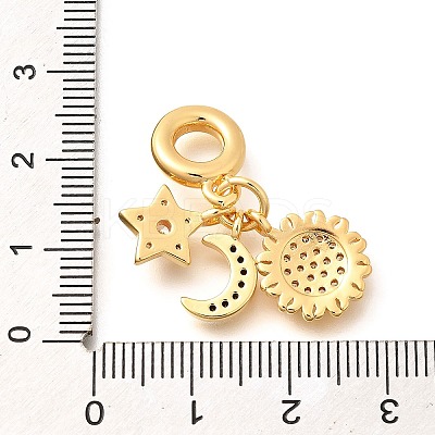 Brass Black & Clear Cubic Zirconia Sun & Star & Moon European Dangle Charms KK-U048-07G-1
