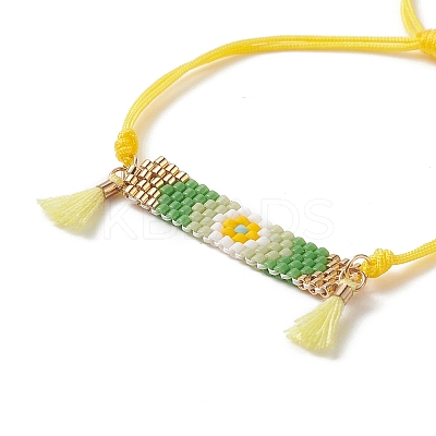Handmade Japanese Seed Rectangle with Flower Link Braided Bead Bracelet BJEW-MZ00014-02-1