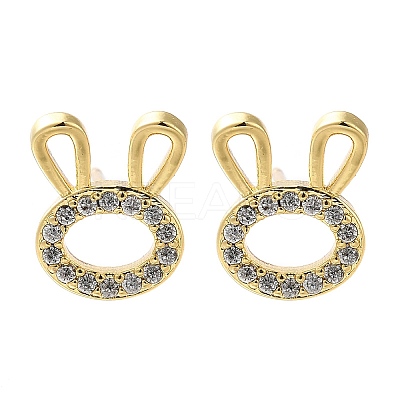 Rabbit Head Brass Micro Pave Cubic Zirconia Ear Studs EJEW-D304-39G-1