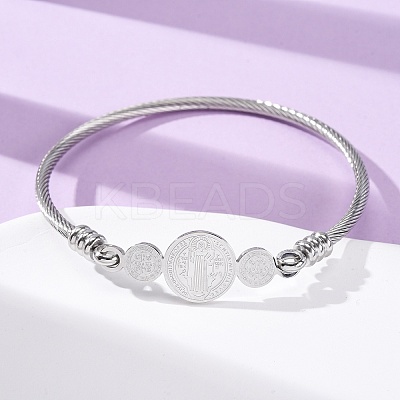 Religion 304 Stainless Steel Bangles for Women BJEW-K280-01P-1