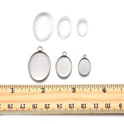 DIY Oval 304 Stainless Steel Pendant Making Kits DIY-FS0008-29-1