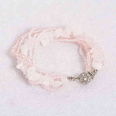 Rose Quartz Multi-strand Bracelets LS-BJEW-L488-03-1