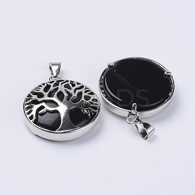 Natural Dyed & Heated Black Agate Pendants G-P350-D05-1